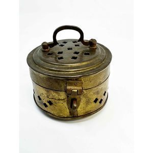 Vintage Brass Cricket Tea Box Oval Hinged Handle Latch Trinket 1920’s india sign